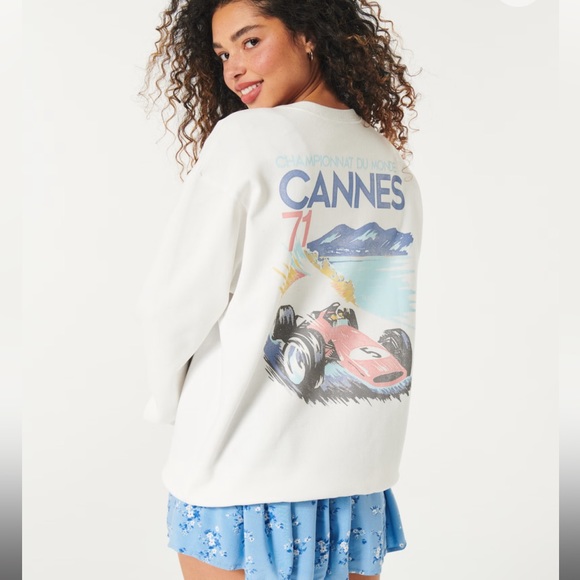New! HOLLISTER 🏎️🇫🇷🏎️ Unisex Cannes Racing Graphic Crew Sweatshirt XS, S, M - Picture 4 of 4